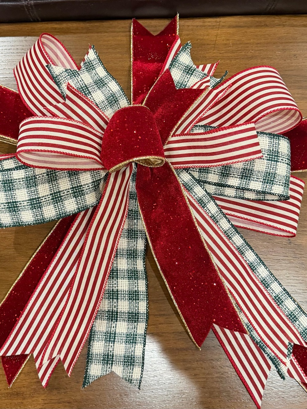 Festive Red & Green Layered Holiday Bow - Decorative Wreath Accent